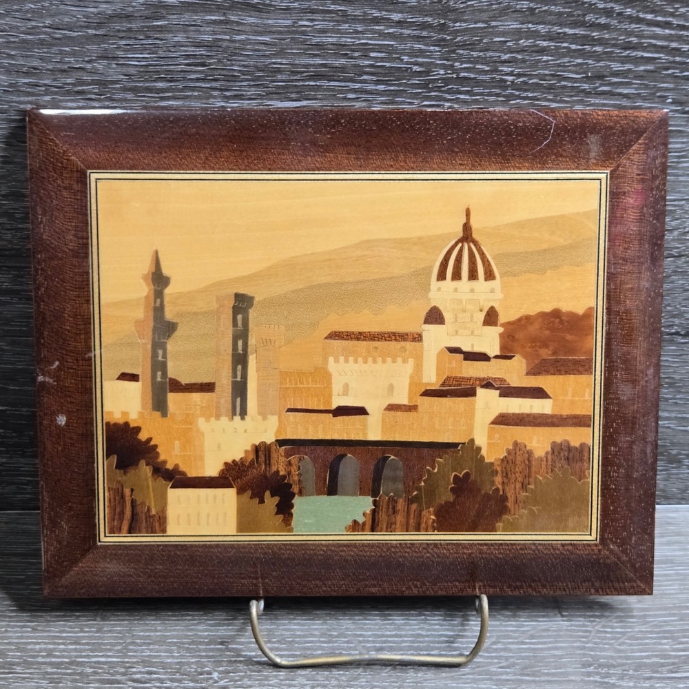 Italian Handmade Marquetry Florence Italy Duomo Skyline Inlaid Wood‎ Wall Plaque